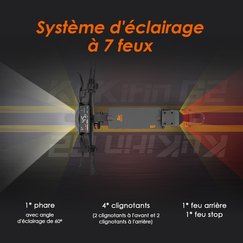 Kukirin G2 Mise &agrave; jour 2025 Trottinette &eacute;lectrique pliable , Moteur 800 W, Batterie 48 V 15 Ah, Pneu 10 pouces, Vitesse maximale 45 km/h, Autonomie 55 km, &Eacute;cran tactile, Frein &agrave; disque, Syst&egrave;me 7 lumi&egrave;res - Noir