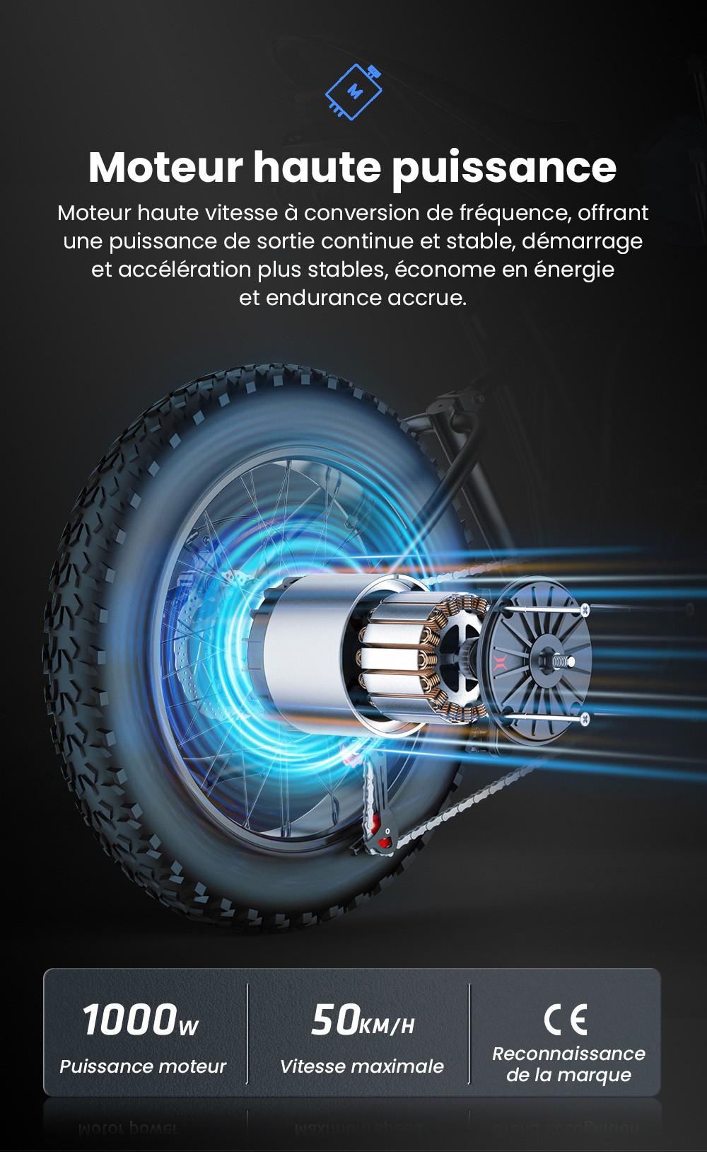 EKXBIKE T1 V&eacute;lo &eacute;lectrique, moteur 1000 W, batterie 48 V 20 Ah, pneu large 20 x 4 pouces, vitesse maximale 50 km/h, autonomie 100 km, freins &agrave; disque, amortisseur hydraulique, Shimano 7 vitesses