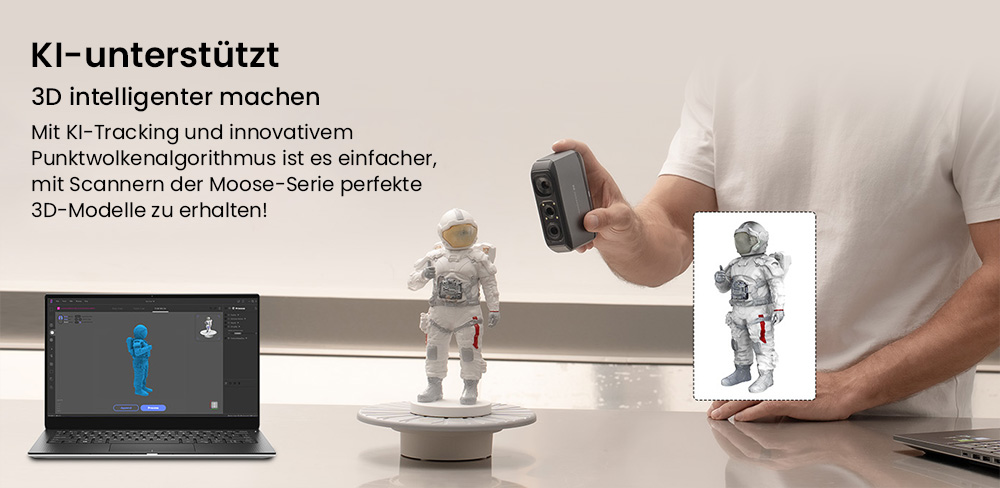 3DMakerpro Moose 3D-Scanner, 0,03 mm Genauigkeit, 0,07 mm Aufl&ouml;sung, blaue LED-Lichtquelle, 24-Bit-Farbkamera, Al Visual Tracking, 10 fps Bildrate, Anti-Shake-Objektive, kompatibel mit Windows/MacOS