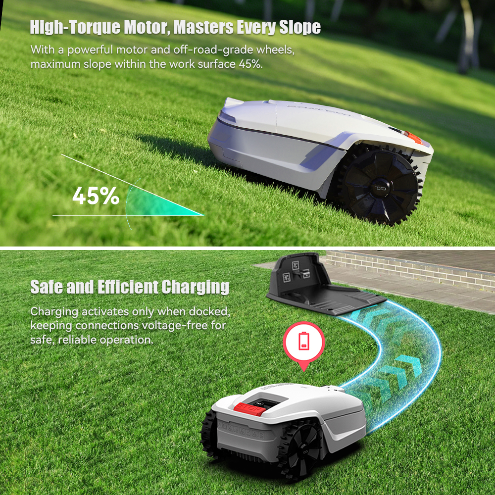 Goat Bot Unicut H1 Robotic Lawn Mower Wire Free up to 1500m&sup2; Large Area, No Boundary wire, RTK+VSLAM for Precise Mapping, AI Obstacle Avoidance, AI Automatic Mapping, APP Control, Multi-Zone Management, IPX6 Waterproof - Yellow