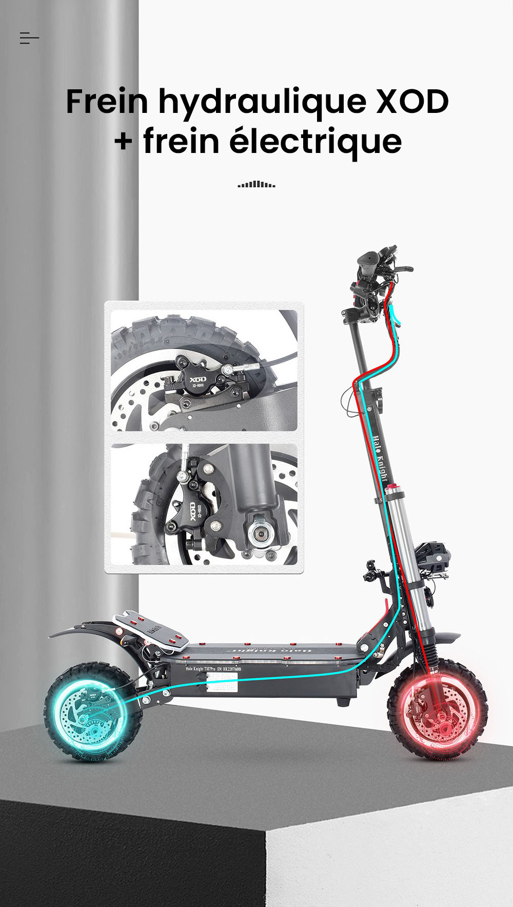 Halo Knight T107 Pro Trottinette &eacute;lectrique, Pneu tout-terrain 11 pouces, 3000W*2 Double moteur, Vitesse maximale 95 km/h, Batterie 60V 38.4Ah, Autonomie maximale 80 km