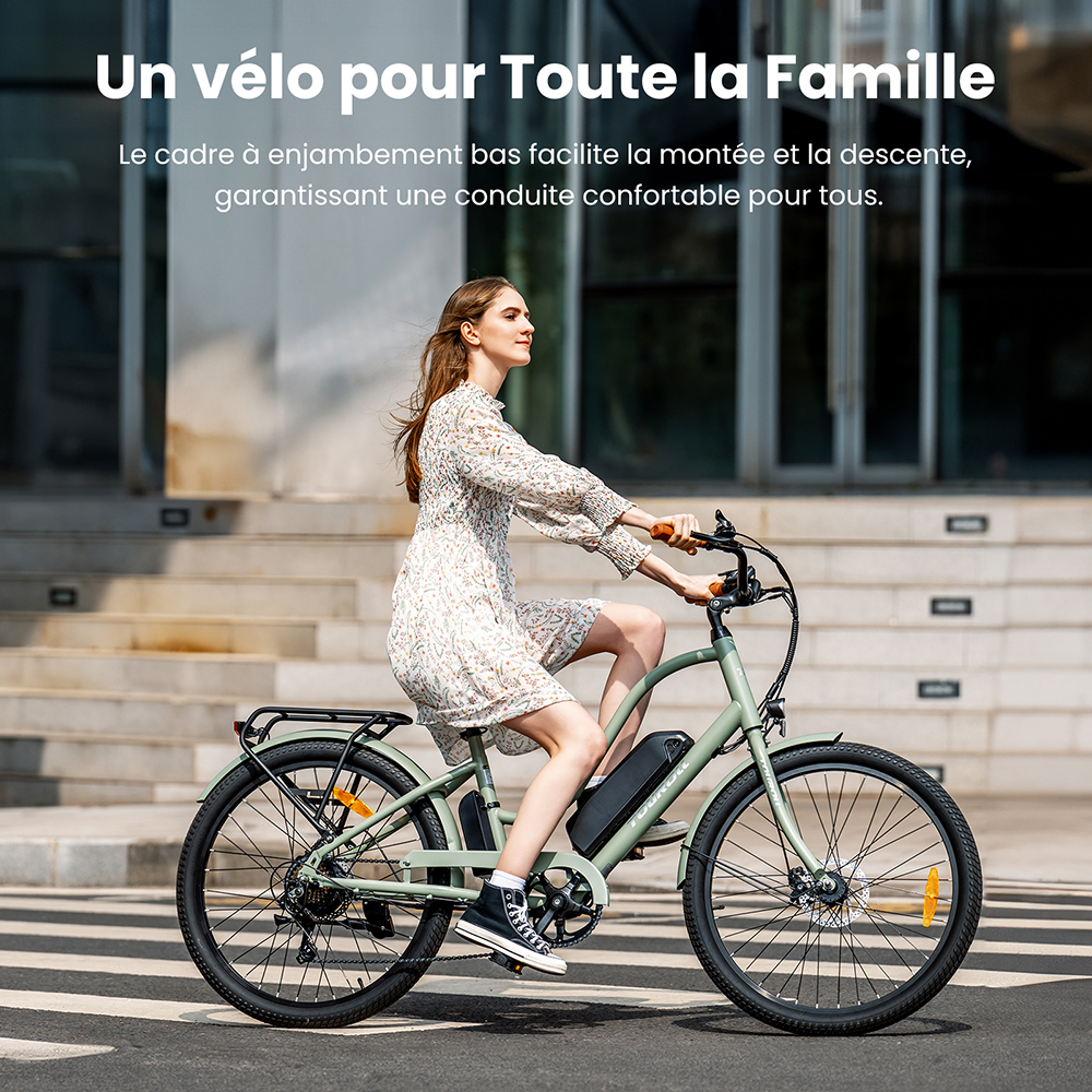 V&eacute;lo &eacute;lectrique Touroll B2, moteur 250 W, batterie 36 V 15,6 Ah, pneus 26 x 2,25 pouces, vitesse maximale 25 km/h, autonomie 100 km, frein &agrave; disque et frein &eacute;lectrique, Shimano 7 vitesses, &eacute;cran LED