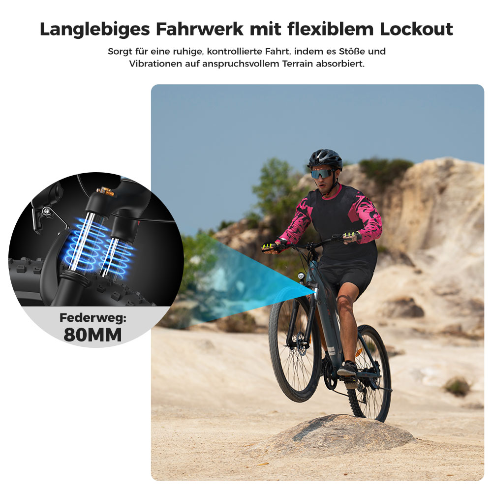 Foride Xtremer 3 Elektrofahrrad, 250-W-Motor, 48-V-12-Ah-Akku, 29 x 2,4-Zoll-Reifen, 25 km/h H&ouml;chstgeschwindigkeit, 120 km maximale Reichweite, hydraulische Scheibenbremsen, Federung mit Sperre, Shimano 7-Gang