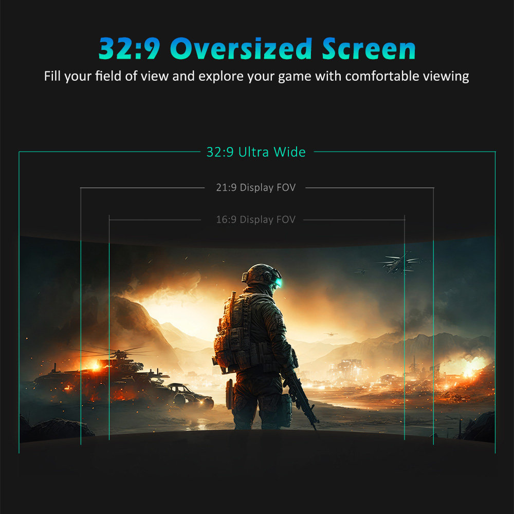 TITAN ARMY C49SHC Gaming-Monitor 49 Zoll, 3840x1080 CSOT HVA-Panel, &uuml;bergro&szlig;er gebogener Bildschirm im Format 32:9, hohe Bildwiederholrate von 144 Hz, Smart PIP/PBP-Splitscreen, Adaptive-Sync, 1xHDMI 2.0, 1xDP 1.4, 1xUSB-C-Anschluss, 1xUSB-B, 2xUSB-A