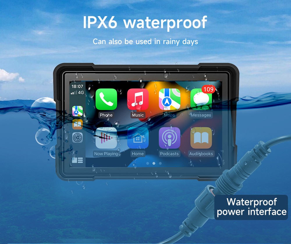 SJ5005 5inch Motorcycle Carplay, 2.5D IPS HD Screen (1024*600), IPX6 Waterproof, Built-in DVR Camera, GPS Tracking, Bluetooth 5.0, TF Card Playback