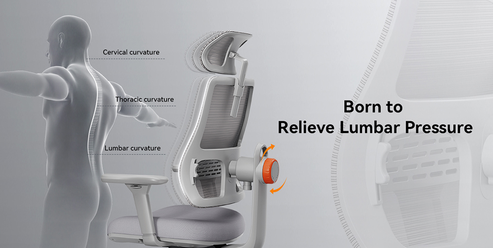 NEWTRAL MAGICH003 Ergonomická kancelárska stolička, automaticky nasadzované operadlo, adaptívna spodná opierka chrbta, nastaviteľná opierka hlavy sedadla, sivá