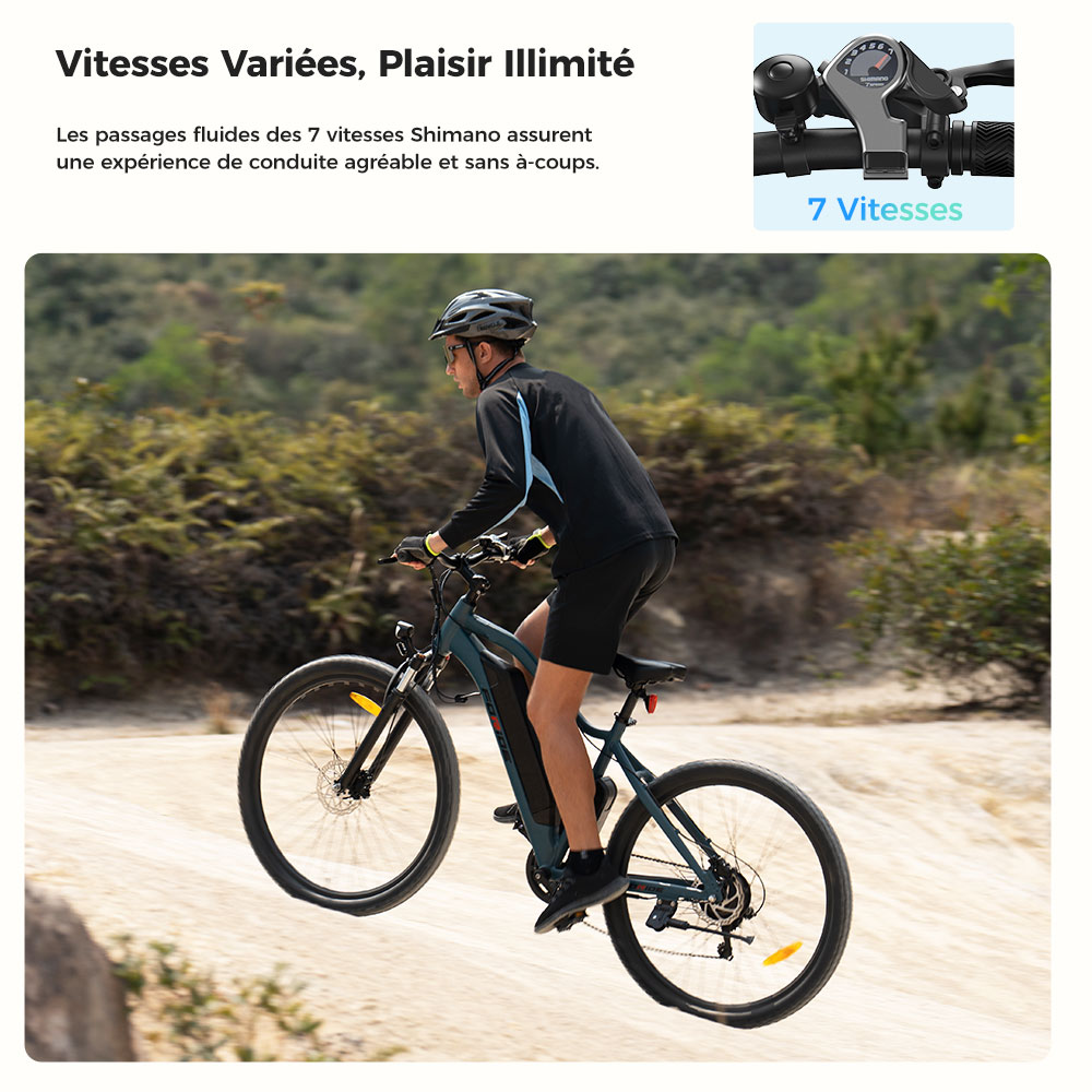 Foride Xtremer 3 V&eacute;lo &eacute;lectrique, moteur 250 W, batterie 48 V 12 Ah, pneus 29 x 2,4 pouces, vitesse maximale 25 km/h, autonomie maximale 120 km, freins &agrave; disque hydrauliques, suspension avec blocage, transmission Shimano 7 vitesses