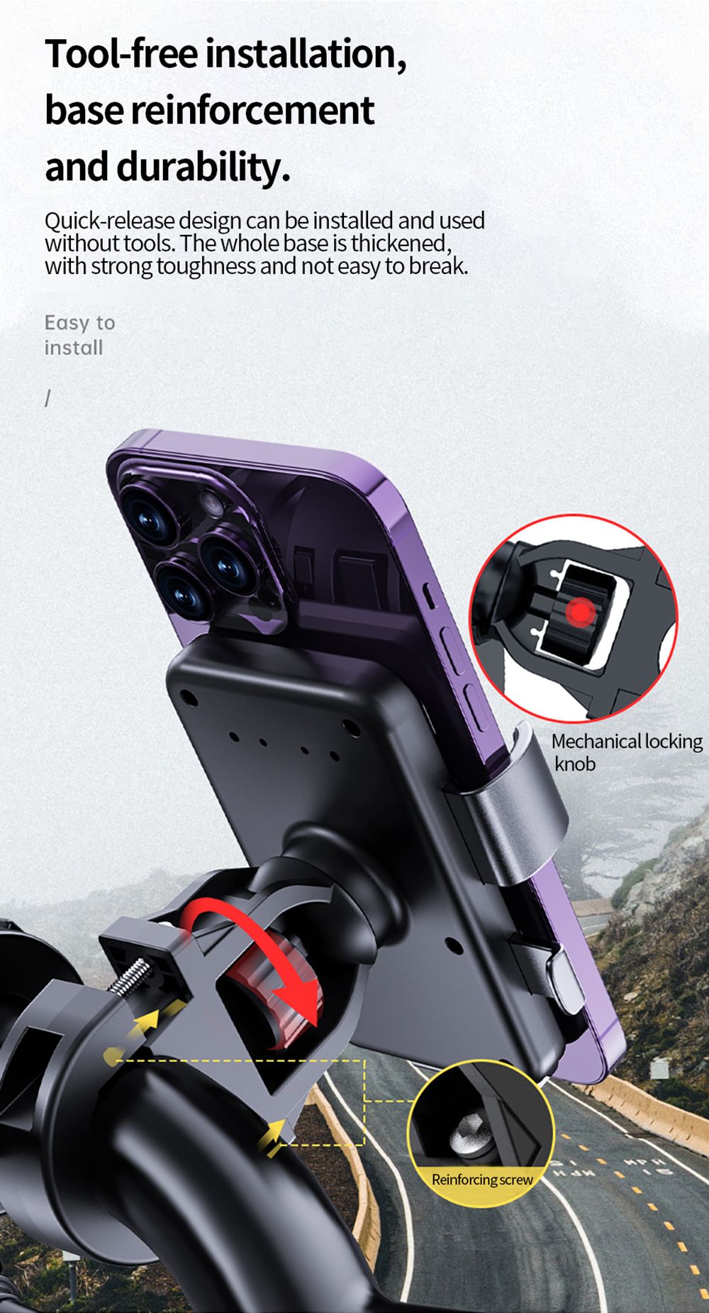 M5 Phone Holder for Electric Bikes / Motorcycles, Suitable for 4.7-7.2 inch Phones - Handlebar Type, Blue