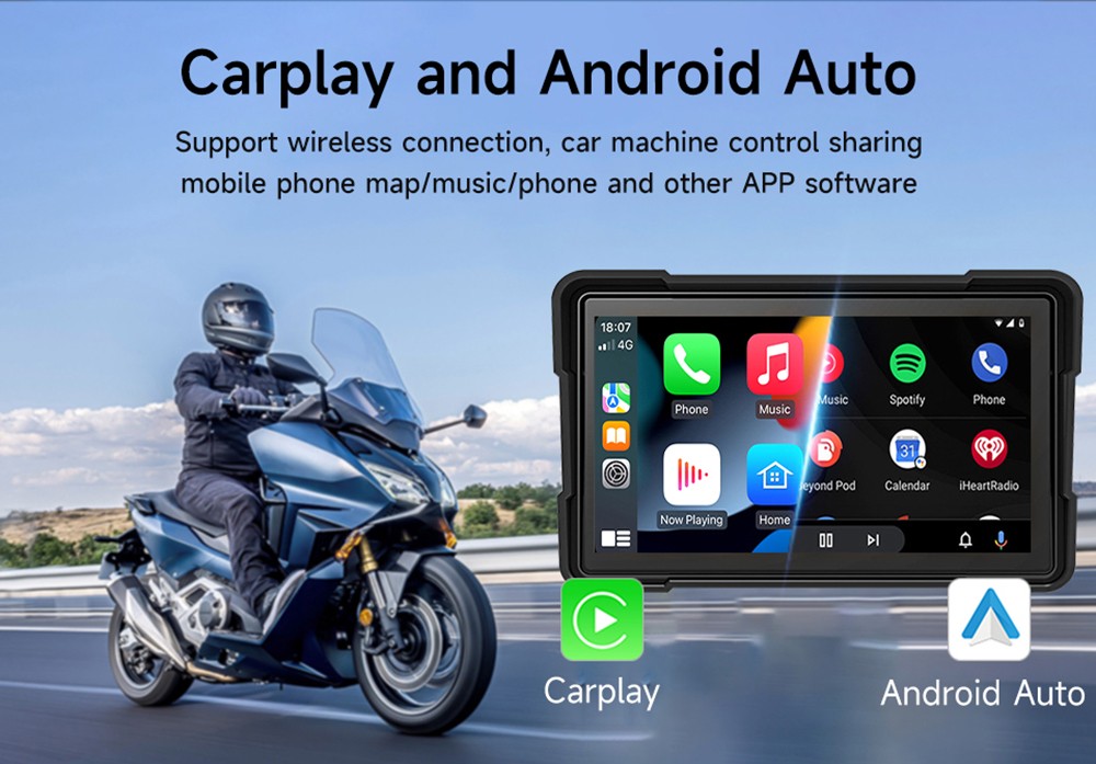 SJ5005 5inch Motorcycle Carplay, 2.5D IPS HD Screen (1024*600), IPX6 Waterproof, Built-in DVR Camera, GPS Tracking, Bluetooth 5.0, TF Card Playback