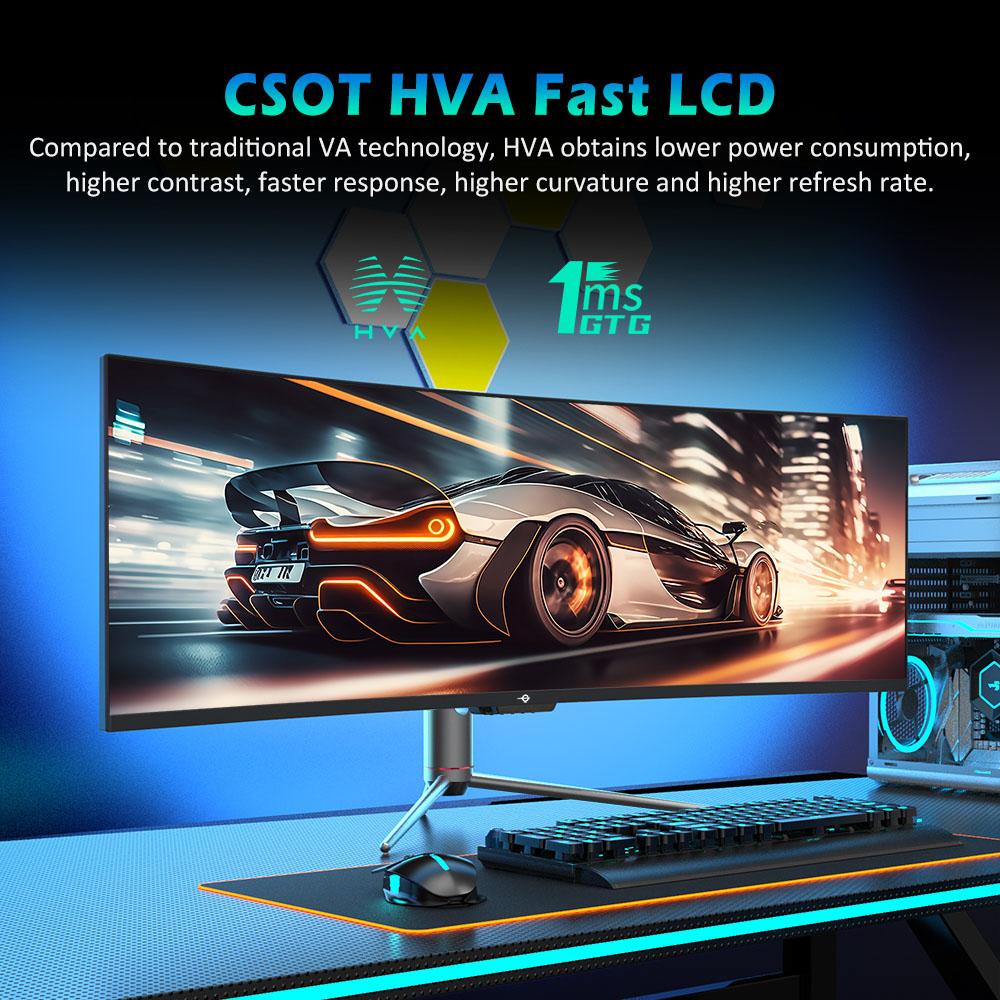 TITAN ARMY C49SHC Gaming-Monitor 49 Zoll, 3840x1080 CSOT HVA-Panel, &uuml;bergro&szlig;er gebogener Bildschirm im Format 32:9, hohe Bildwiederholrate von 144 Hz, Smart PIP/PBP-Splitscreen, Adaptive-Sync, 1xHDMI 2.0, 1xDP 1.4, 1xUSB-C-Anschluss, 1xUSB-B, 2xUSB-A