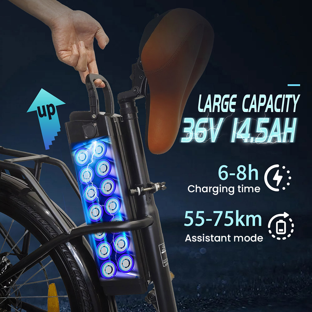 TTGO YY-26ST Elektrofahrrad, 250-W-Motor, 36-V-14,5-Ah-Akku, 26 x 1,95-Zoll-Reifen, 25 km/h H&ouml;chstgeschwindigkeit, 75 km maximale Reichweite, Scheibenbremse, SHIMANO 6-Gang, LED-Display &ndash; Schwarz