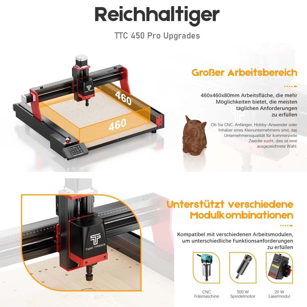TWO TREES TTC450 Pro CNC Fr&auml;smaschine + Staubsauger