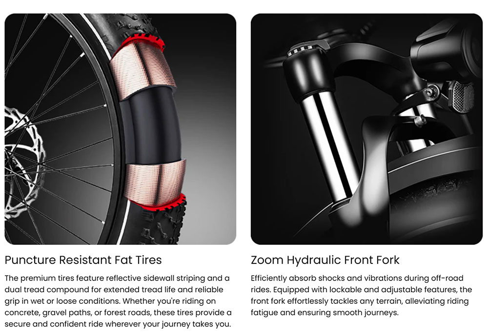 Magicycle Ocelot Pro Electric Bike, 750W Motor, 52V 20Ah Battery, 20*4.0 inch Fat Tires, 28mph Max Speed, 100 Miles Range, Hydraulic
Disc Brakes, Hydraulic Lockout Suspension Fork, Shimano 7 speed - White