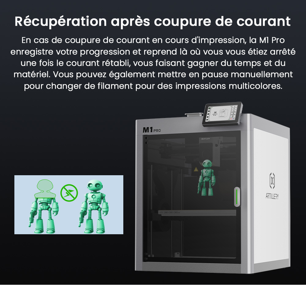 Artillery M1 Pro Imprimante 3D, 600 mm/s, mise &agrave; niveau automatique, cadre en aluminium, Wi-Fi / WLAN, 260*260*260mm