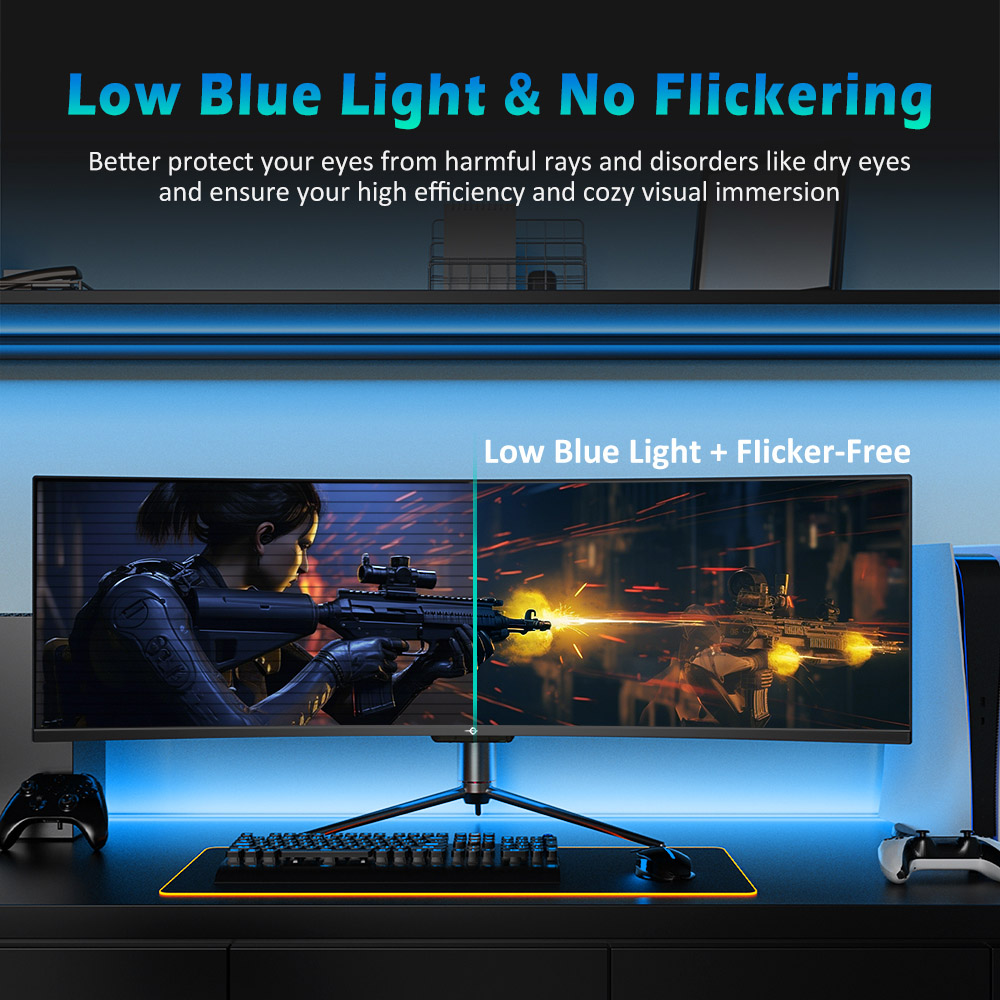 TITAN ARMY C49SHC Moniteur de jeu, 49 pouces, panneau CSOT HVA 38401080, &eacute;cran incurv&eacute; surdimensionn&eacute; 32:9, taux de rafra&icirc;chissement &eacute;lev&eacute; de 144 Hz, &eacute;cran partag&eacute; PIP/PBP intelligent, Adaptive-Sync, 1HDMI 2.0 1DP 1.4 1USB-C complet 1USB-B 2USB-A, charge invers&eacute;e 65 W