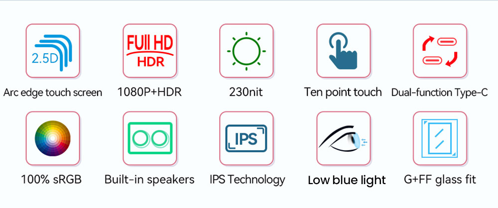 AOSIMAN 156FCT Portable Monitor, 15.6 inch 1920*1080 Touchscreen, 178&deg; Viewing Angle, Built-in Speakers, 2*Type-C, 1*Mini HDMI, 1*Headset