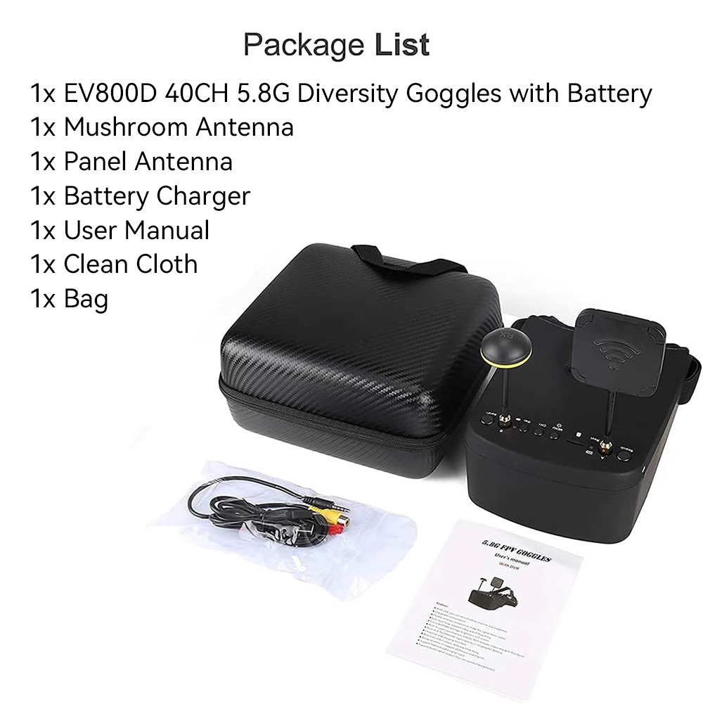 EV800D FPV Goggles with DVR, 5 inch LCD Screen, Built-in Antenna, 2000mAh Battery, for Analog FPV Camera, Transmitter, FPV, Drone, RC Car