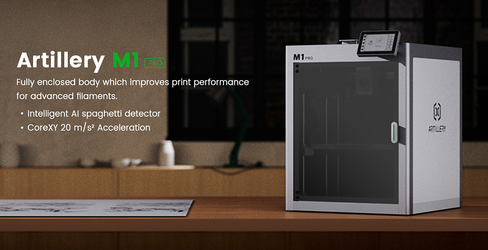 Artillery M1 Pro 3D Printer, 600mm/s, Intelligent Temperature/Smart Loop Control, Aluminum Frame, WLAN / Wi-Fi, 260*260*260mm