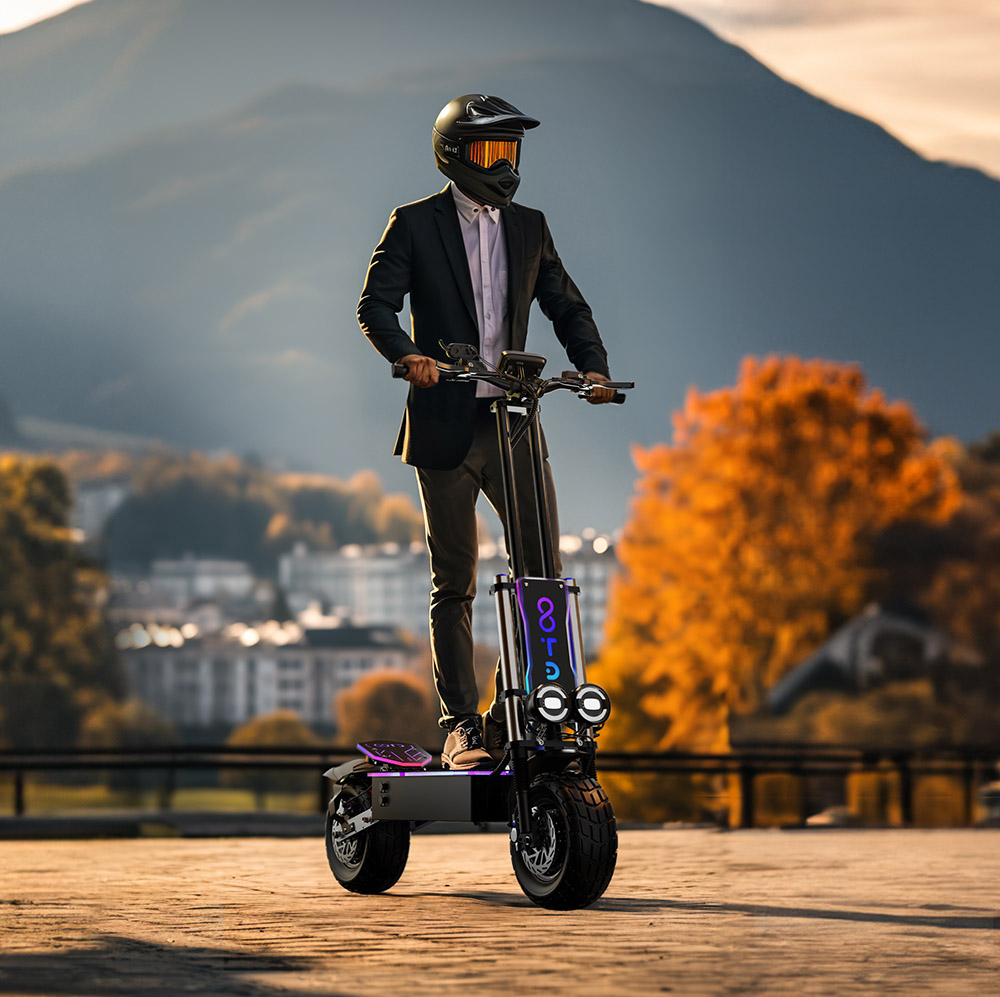 OOTD D99 Trottinette électrique tout-terrain, Pneus de 13 pouces, 3000 W * 2 Moteurs doubles, Vitesse maximale de 85 km/h, Batterie 60 V 40 Ah, Autonomie maximale de 120 km, Charge maximale de 150 kg, Double absorption des chocs avec clignotants, Frein hydraulique avant et arrière, Frein à huile APP - Noir