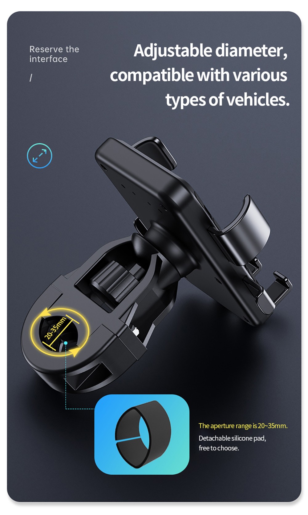 M5 Phone Holder for Electric Bikes / Motorcycles, Suitable for 4.7-7.2 inch Phones - Handlebar Type, Blue