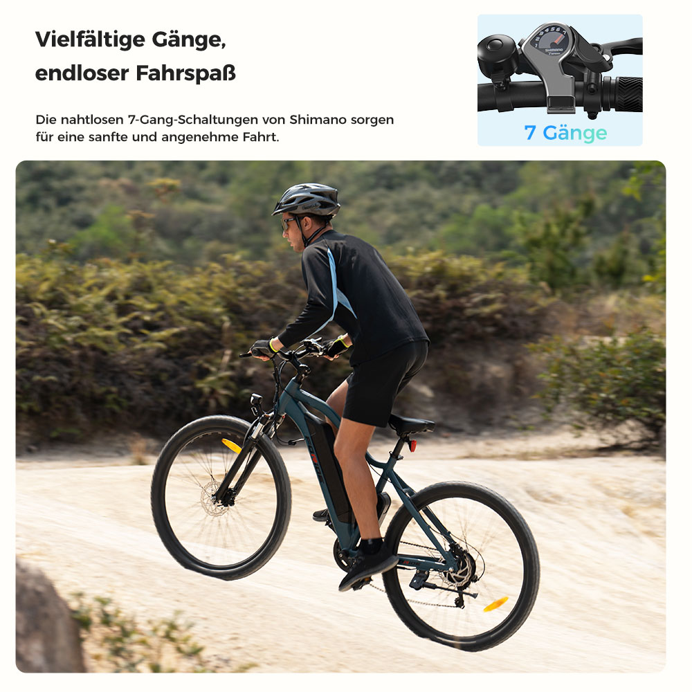 Foride Xtremer 3 Elektrofahrrad, 250-W-Motor, 48-V-12-Ah-Akku, 29 x 2,4-Zoll-Reifen, 25 km/h H&ouml;chstgeschwindigkeit, 120 km maximale Reichweite, hydraulische Scheibenbremsen, Federung mit Sperre, Shimano 7-Gang