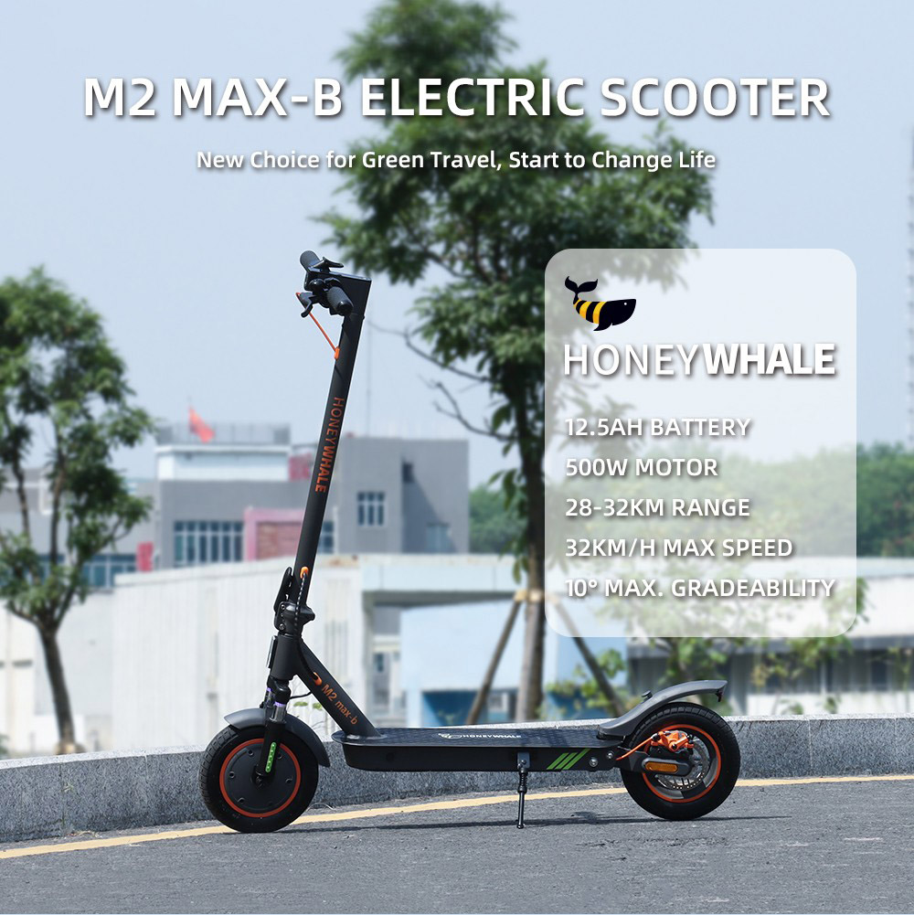 HONEYWHALE M2 MAX-B Trottinette &eacute;lectrique avec si&egrave;ge, moteur 500 W, batterie 36 V 12,5 Ah 450 Wh, autonomie de 32 km, pneu pneumatique de 10 pouces, frein &agrave; disque E-ABS + 32 km/h, clignotant et feu arri&egrave;re, pente admissible de 10 degr&eacute;s