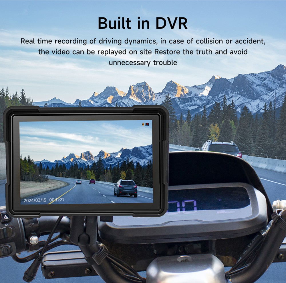 SJ5005 5inch Motorcycle Carplay, 2.5D IPS HD Screen (1024*600), IPX6 Waterproof, Built-in DVR Camera, GPS Tracking, Bluetooth 5.0, TF Card Playback