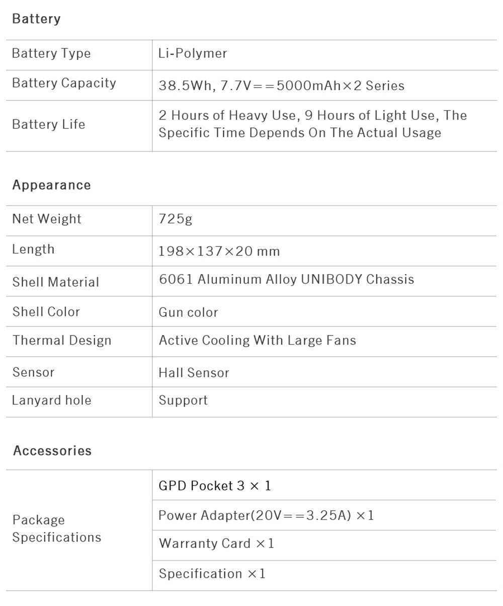GPD Pocket 3 Handheld Laptop, Intel Core i3-1125G4 4 Core Max 3.7GHz, 8 inch 1920*1200 IPS Screen, 16GB RAM 512GB SSD, WiFi6E Bluetooth5.3, 10000mAh Battery, 1*Thunderbolt 4, 1*HDMI, 3*USB3.2, 1*RJ45