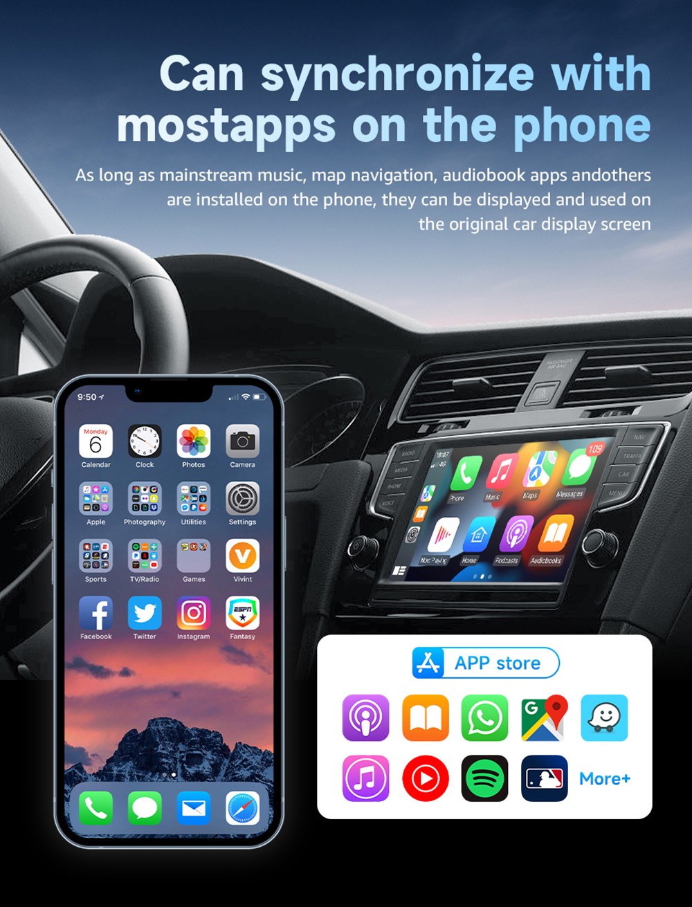 AB019E Wireless CarPlay Adapter, Plug & Play USB Android Auto Box, Support Voice/Split Screen/Navigation