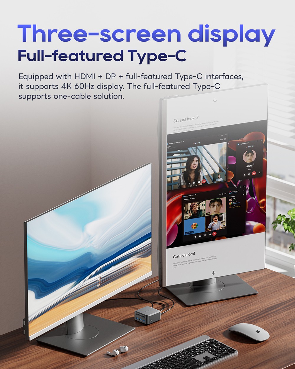 AOOSTAR N1 Pro Mini PC, Intel N150 4 jadrá max. 3,6 GHz, 12 GB LPDDR5 RAM 1 TB SSD, HDMI + DP + Type-C Triple 4K Display, WiFi 5 Bluetooth 4.2, 3*USB3.2, 2*2.5G LAN, 1*Audio Jack - EU Plug