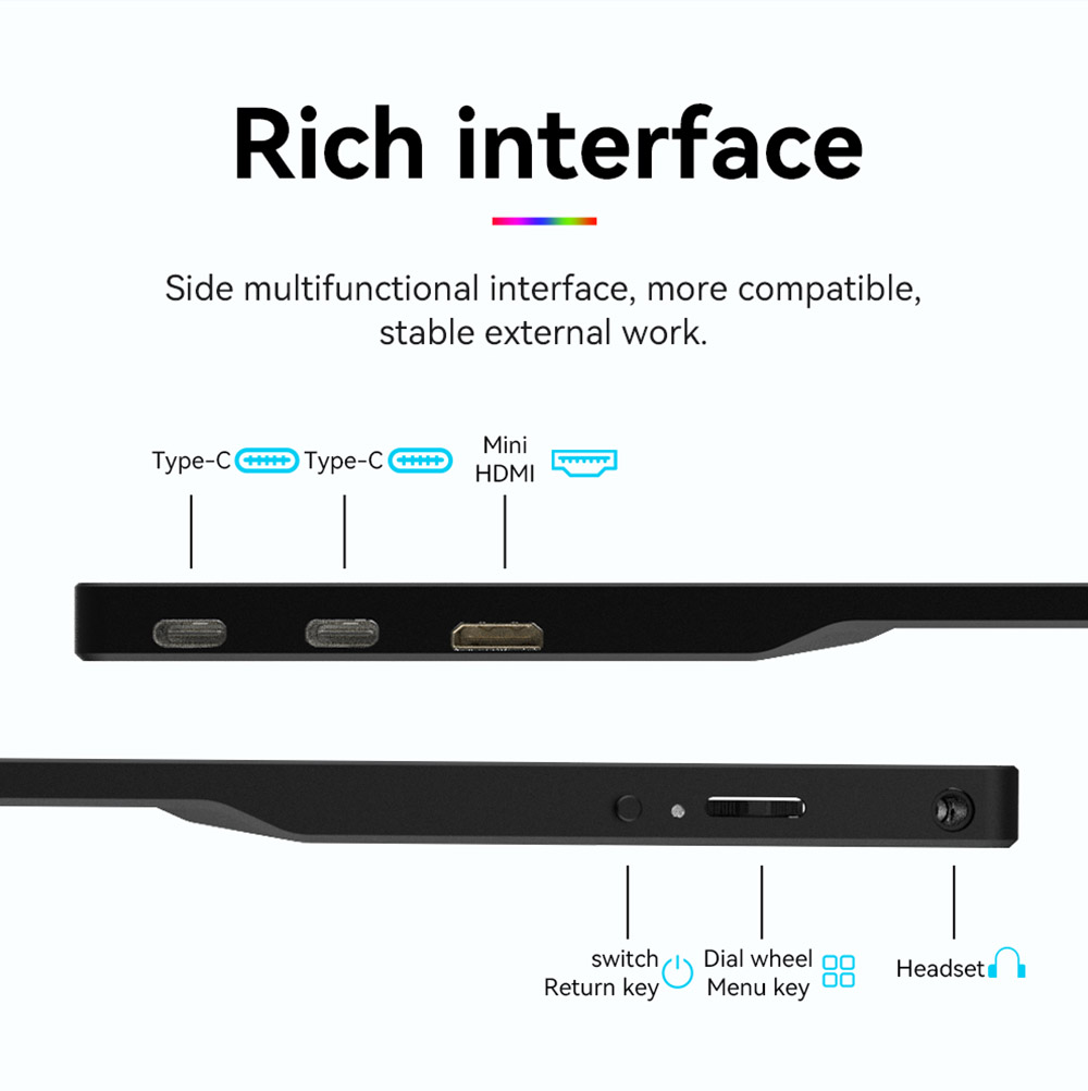 AOSIMAN 156FCT Portable Monitor, 15.6 inch 1920*1080 Touchscreen, 178&deg; Viewing Angle, Built-in Speakers, 2*Type-C, 1*Mini HDMI, 1*Headset
