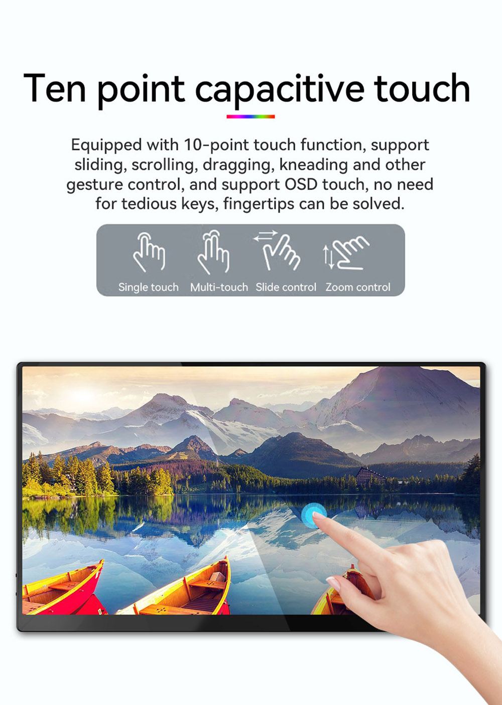 AOSIMAN 156FCT Portable Monitor, 15.6 inch 1920*1080 Touchscreen, 178&deg; Viewing Angle, Built-in Speakers, 2*Type-C, 1*Mini HDMI, 1*Headset