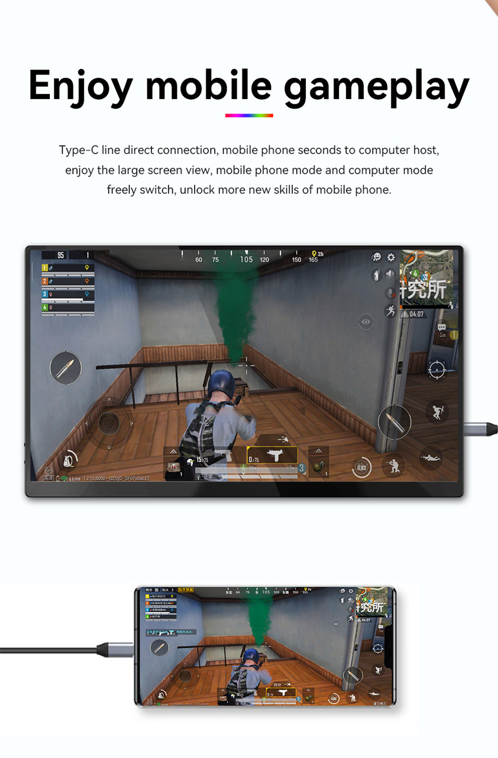 AOSIMAN 156FCT Portable Monitor, 15.6 inch 1920*1080 Touchscreen, 178&deg; Viewing Angle, Built-in Speakers, 2*Type-C, 1*Mini HDMI, 1*Headset