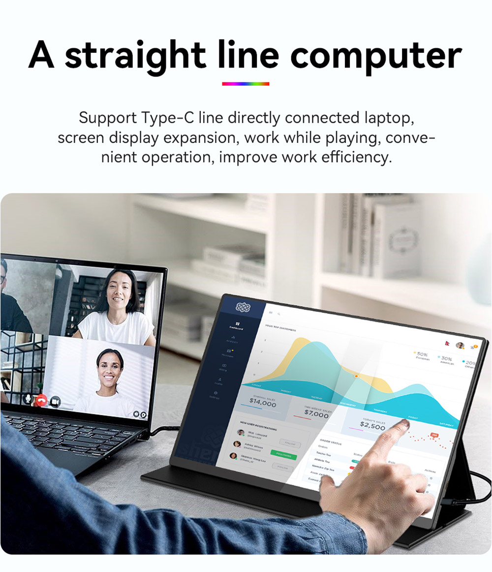 AOSIMAN 156FCT Portable Monitor, 15.6 inch 1920*1080 Touchscreen, 178&deg; Viewing Angle, Built-in Speakers, 2*Type-C, 1*Mini HDMI, 1*Headset