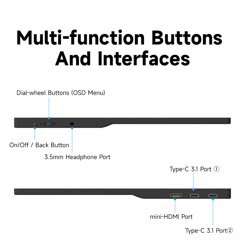 AOSIMAN S156FPC Portable Monitor, 15.6 inch 1920*1080P Screen, 178&deg; Viewing Angle, 1200:1 Contrast Ratio, Built-in Dual Speakers, Compatible with PS3/4/5, Switch, Xbox, Phone, Laptop