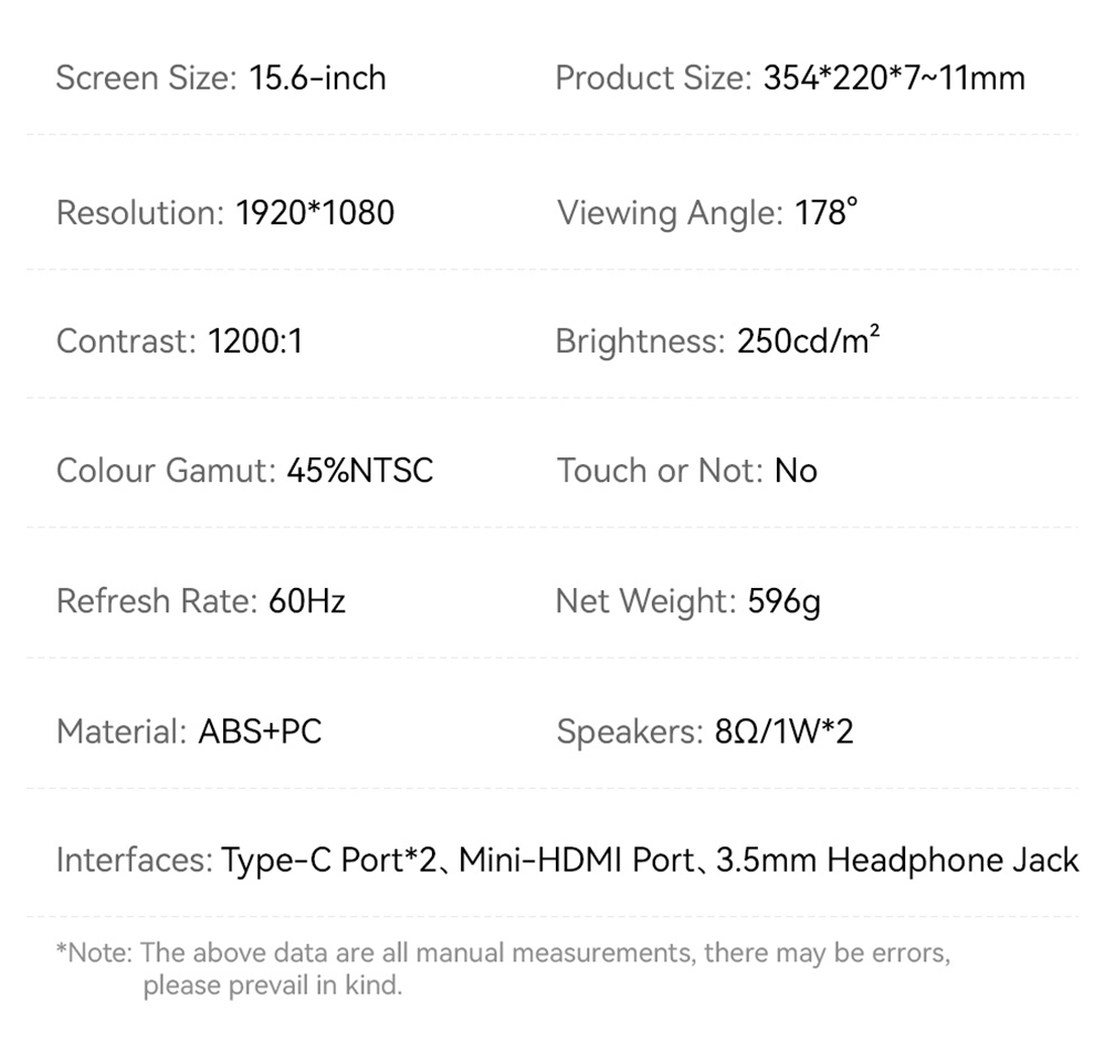 AOSIMAN S156FPC Portable Monitor, 15.6 inch 1920*1080P Screen, 178&deg; Viewing Angle, 1200:1 Contrast Ratio, Built-in Dual Speakers, Compatible with PS3/4/5, Switch, Xbox, Phone, Laptop