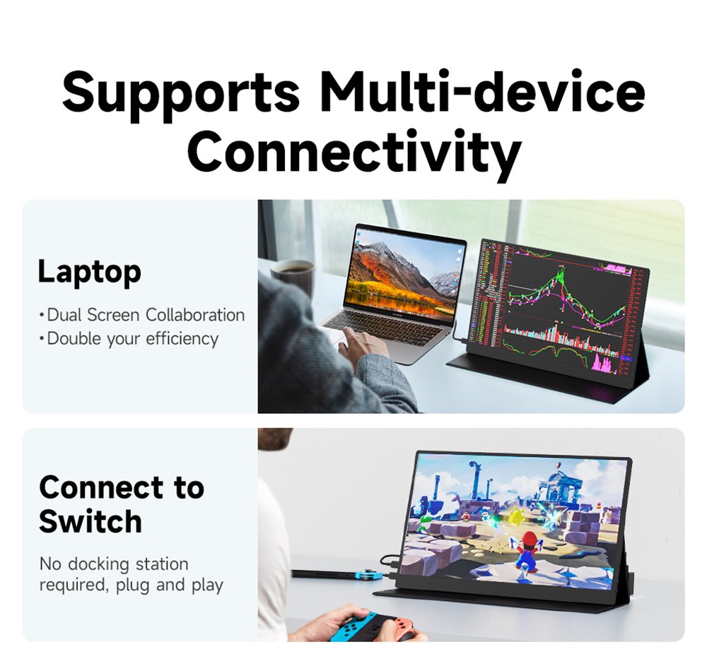 AOSIMAN S156FPC Portable Monitor, 15.6 inch 1920*1080P Screen, 178&deg; Viewing Angle, 1200:1 Contrast Ratio, Built-in Dual Speakers, Compatible with PS3/4/5, Switch, Xbox, Phone, Laptop