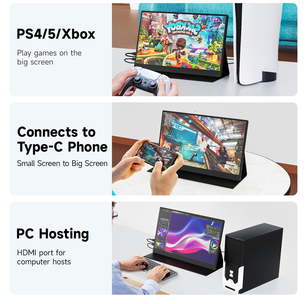 AOSIMAN S156FPC Portable Monitor, 15.6 inch 1920*1080P Screen, 178&deg; Viewing Angle, 1200:1 Contrast Ratio, Built-in Dual Speakers, Compatible with PS3/4/5, Switch, Xbox, Phone, Laptop