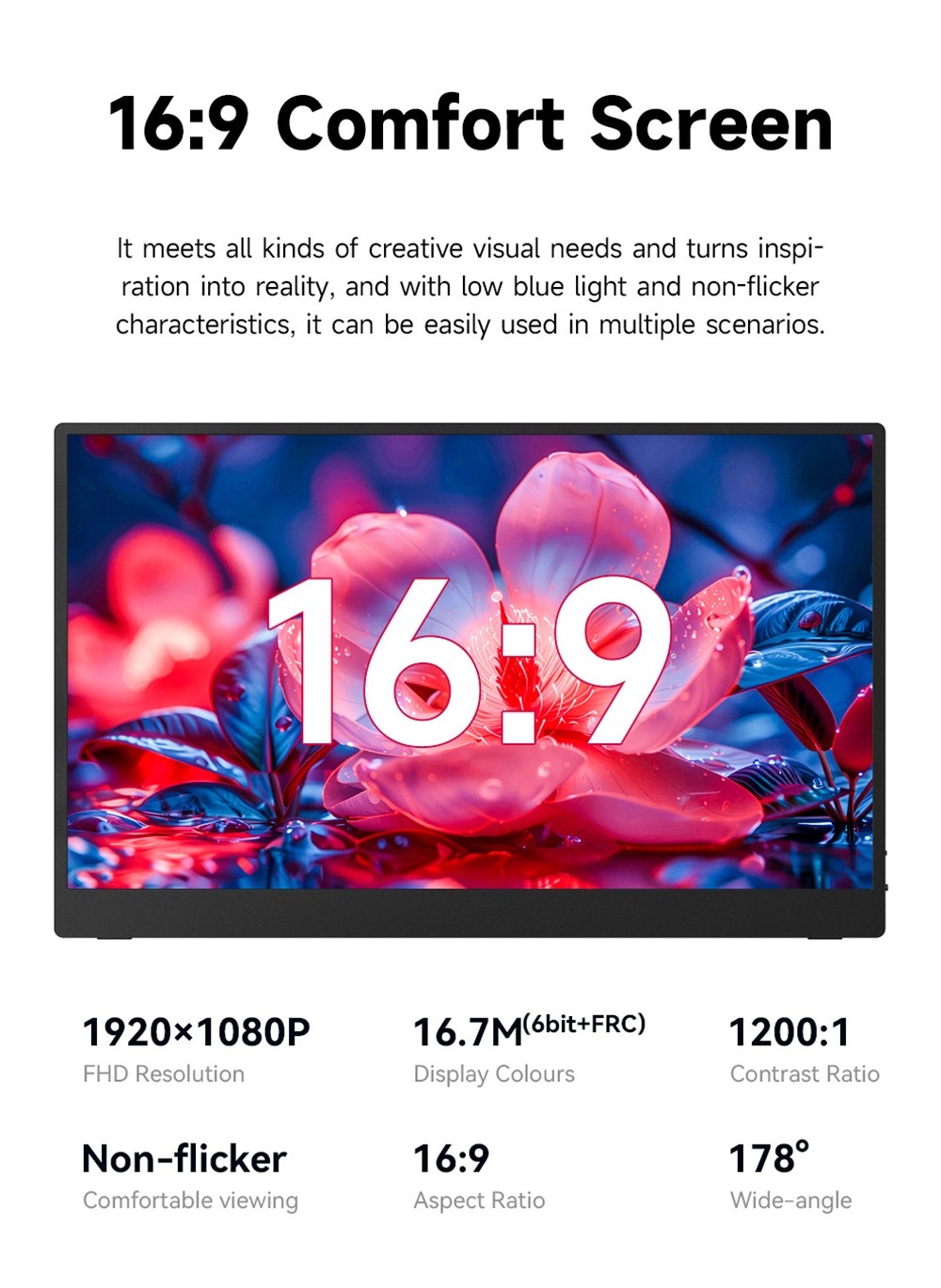 AOSIMAN S156FPC Portable Monitor, 15.6 inch 1920*1080P Screen, 178&deg; Viewing Angle, 1200:1 Contrast Ratio, Built-in Dual Speakers, Compatible with PS3/4/5, Switch, Xbox, Phone, Laptop