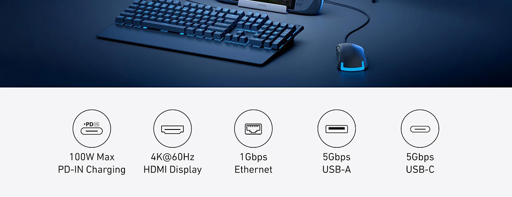 Anker A83S1 6-in-1 USB-C Hub Docking Station, 4K@60Hz HDMI, 1Gbps Ethernet, 2*USB-A, 1*USB-C, 100W Fast Charging