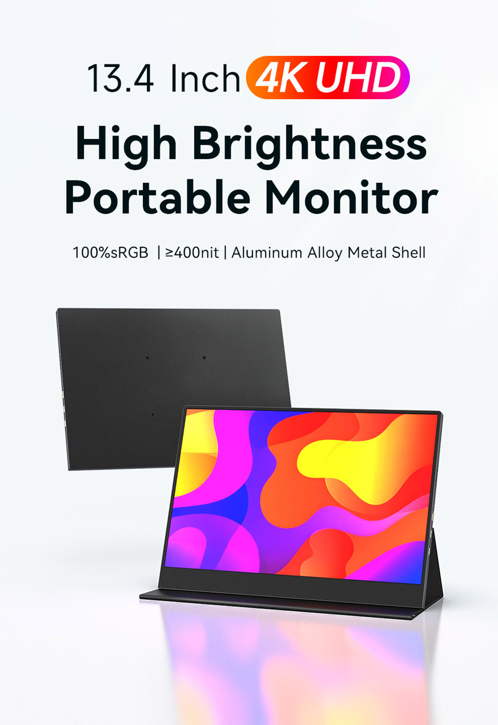 AOSIMAN P134UCC 13.4 inch Portable Monitor, 3840*2400 IPS Screen, 60Hz Refresh Rate, 100% sRGB, 1W*2 Speakers, Anti-blue Light, FreeSync