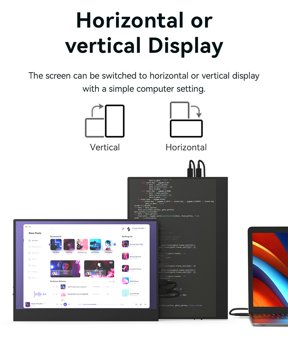 AOSIMAN P134UCC 13.4 inch Portable Monitor, 3840*2400 IPS Screen, 60Hz Refresh Rate, 100% sRGB, 1W*2 Speakers, Anti-blue Light, FreeSync