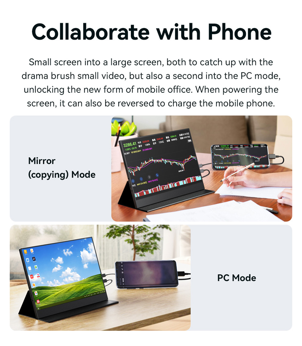 AOSIMAN P134UCC 13.4 inch Portable Monitor, 3840*2400 IPS Screen, 60Hz Refresh Rate, 100% sRGB, 1W*2 Speakers, Anti-blue Light, FreeSync