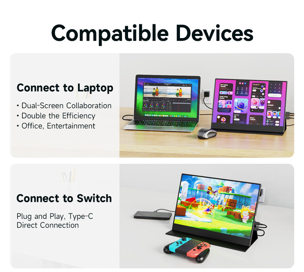 AOSIMAN P134UCC 13.4 inch Portable Monitor, 3840*2400 IPS Screen, 60Hz Refresh Rate, 100% sRGB, 1W*2 Speakers, Anti-blue Light, FreeSync