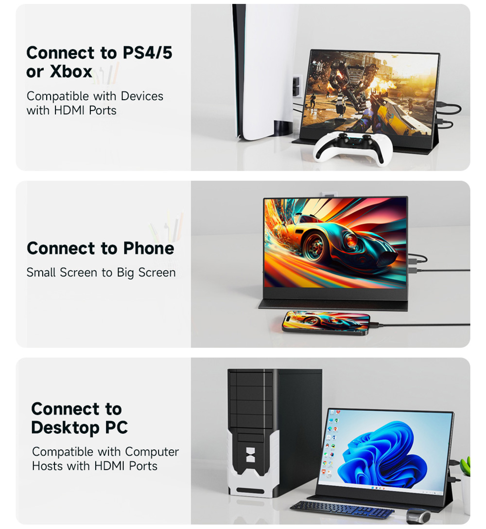 AOSIMAN P134UCC 13.4 inch Portable Monitor, 3840*2400 IPS Screen, 60Hz Refresh Rate, 100% sRGB, 1W*2 Speakers, Anti-blue Light, FreeSync