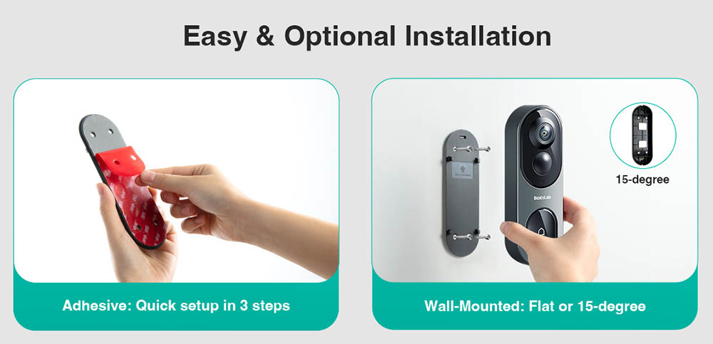 Sonnette vidéo Botslab R811 avec caméra 5 Mpx, angle de vue 180°, stockage interne 32 Go, détection IA/radar/PIR, Wi-Fi 2,4/5 GHz, audio bidirectionnel, étanchéité IP66
