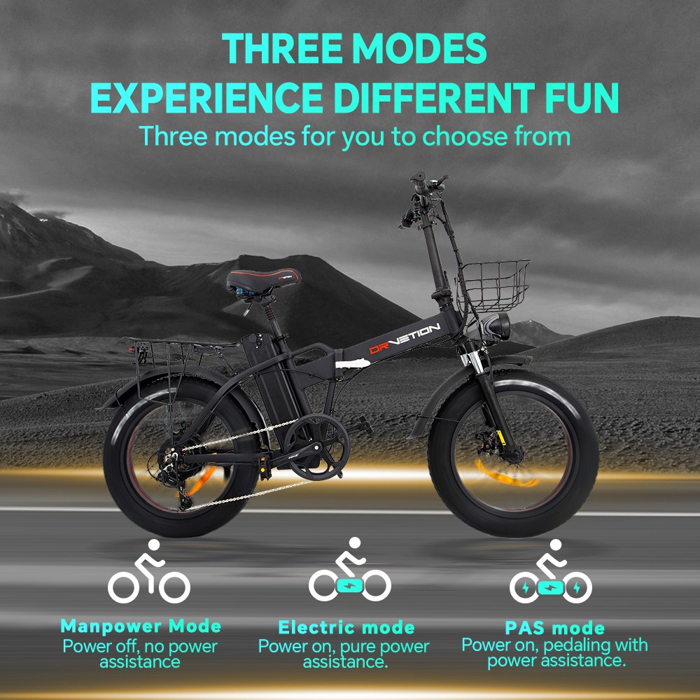 Elektrobicykel DRVETION AT20, 250W motor, 48V 10Ah batéria, 20*4,0 palcová tučná pneumatika, max. rýchlosť 25 km/h, max. dojazd 60 km, mechanická kotúčová brzda, uzamykateľný tlmič, 7-rýchlostný prevod Shimano