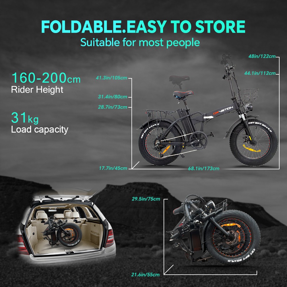 Elektrobicykel DRVETION AT20, 250W motor, 48V 10Ah batéria, 20*4,0 palcová tučná pneumatika, max. rýchlosť 25 km/h, max. dojazd 60 km, mechanická kotúčová brzda, uzamykateľný tlmič, 7-rýchlostný prevod Shimano