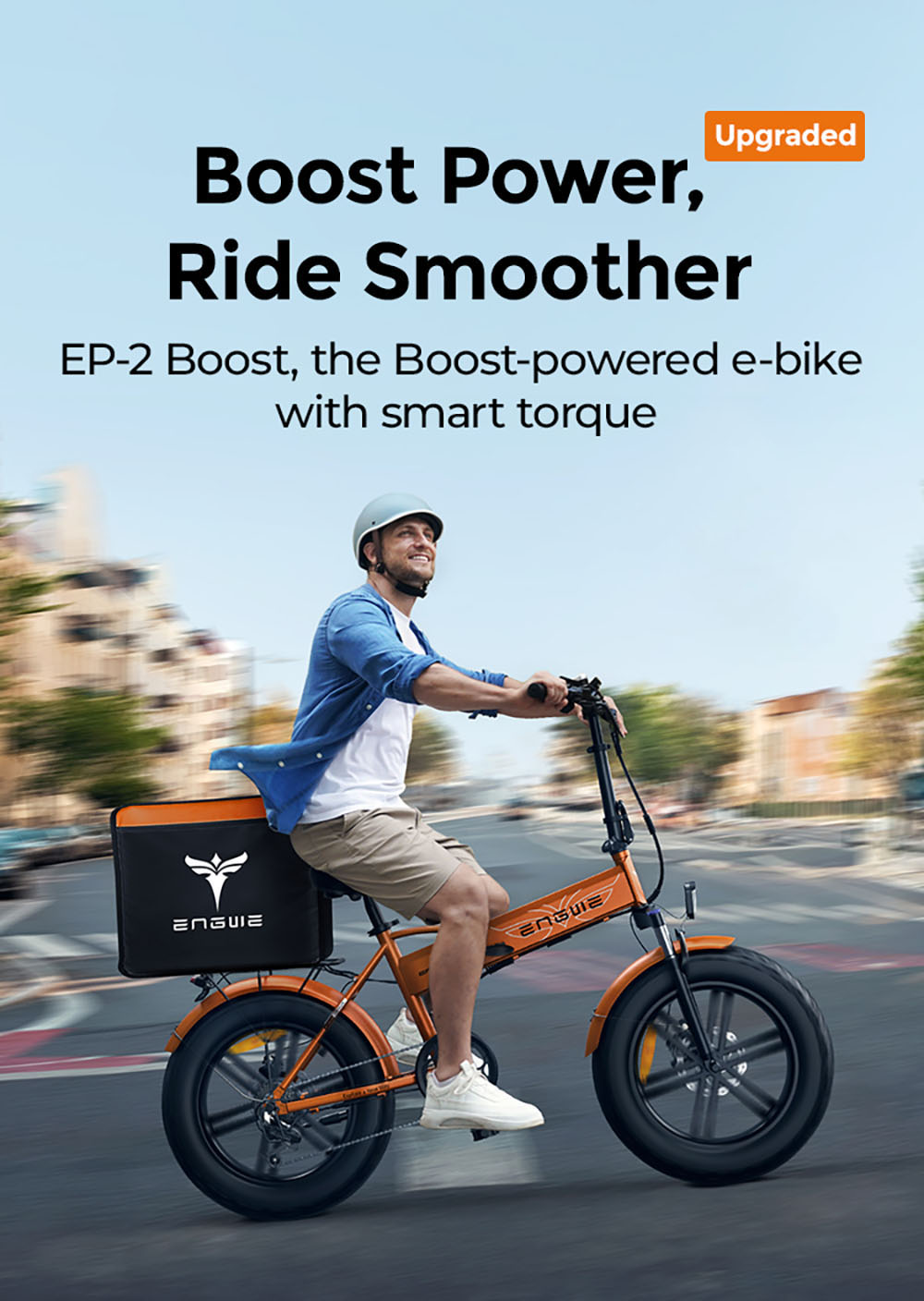 ENGWE EP-2 Boost V&eacute;lo &eacute;lectrique, moteur 250 W, batterie 48 V 13 Ah, pneus larges 20 x 4 pouces, vitesse maximale 25 km/h, autonomie 120 km, freins &agrave; disque m&eacute;caniques avant et arri&egrave;re, capteur de couple, suspension avant, Shimano 7 vitesses - Orange