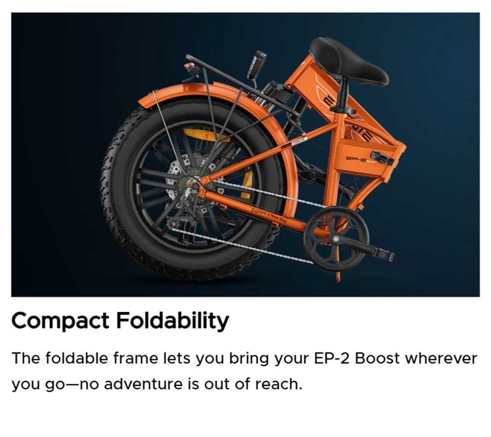ENGWE EP-2 Boost V&eacute;lo &eacute;lectrique, moteur 250 W, batterie 48 V 13 Ah, pneus larges 20 x 4 pouces, vitesse maximale 25 km/h, autonomie 120 km, freins &agrave; disque m&eacute;caniques avant et arri&egrave;re, capteur de couple, suspension avant, Shimano 7 vitesses - Orange
